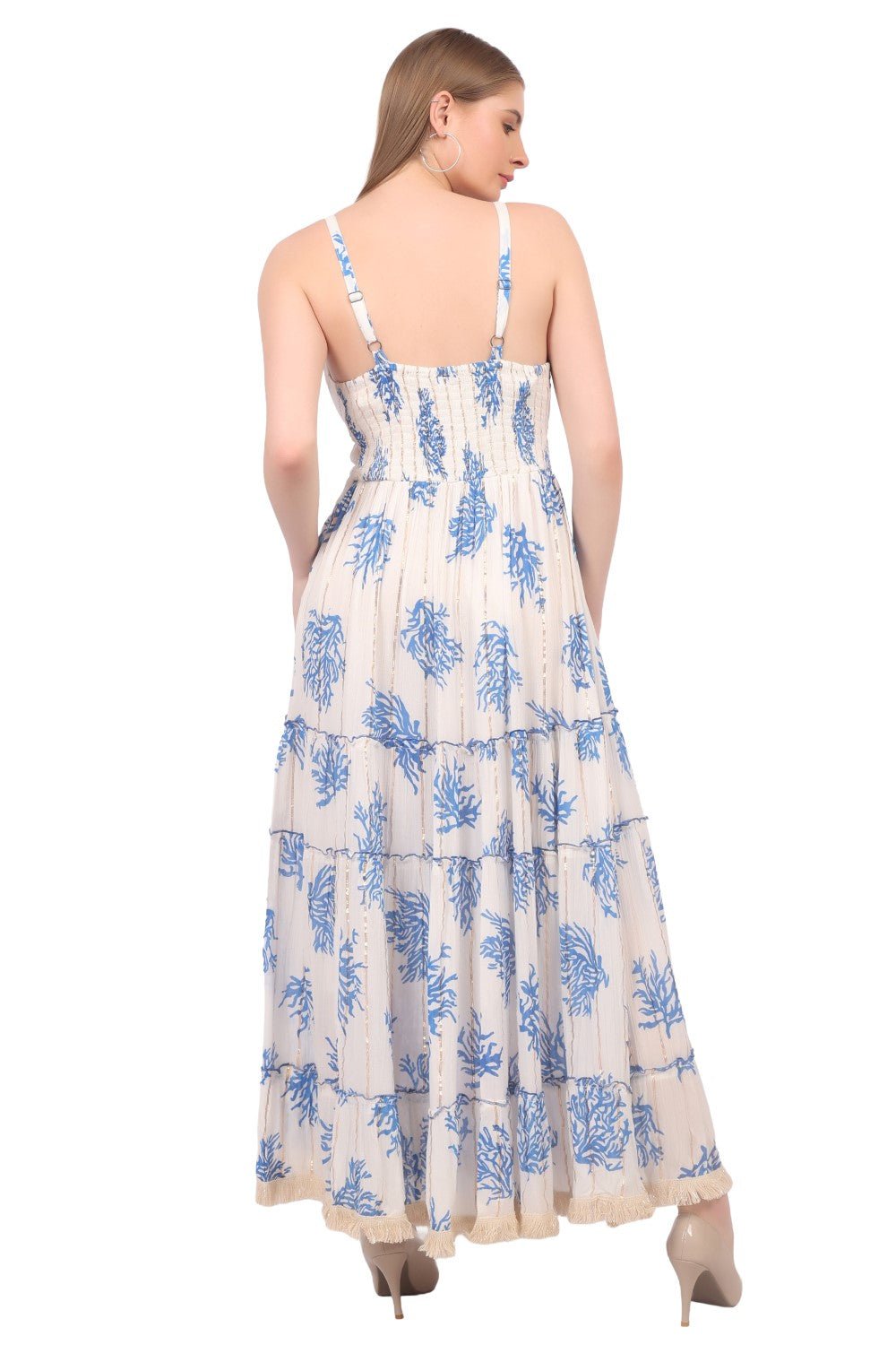 26475 Maxi Dress with Black Coral Print – Tiered Summer Boho Dress - Advance Apparels Inc