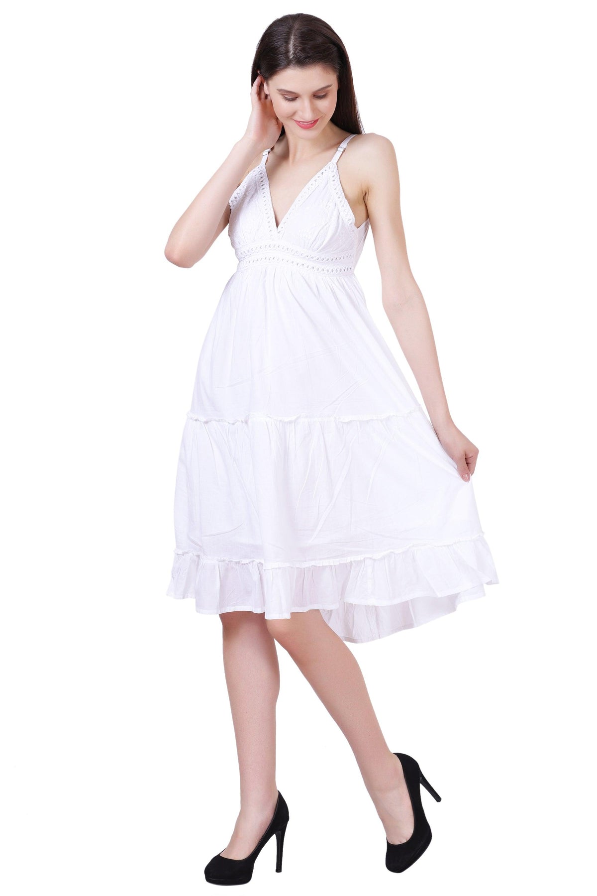 Open Back White Cotton Dress 96005