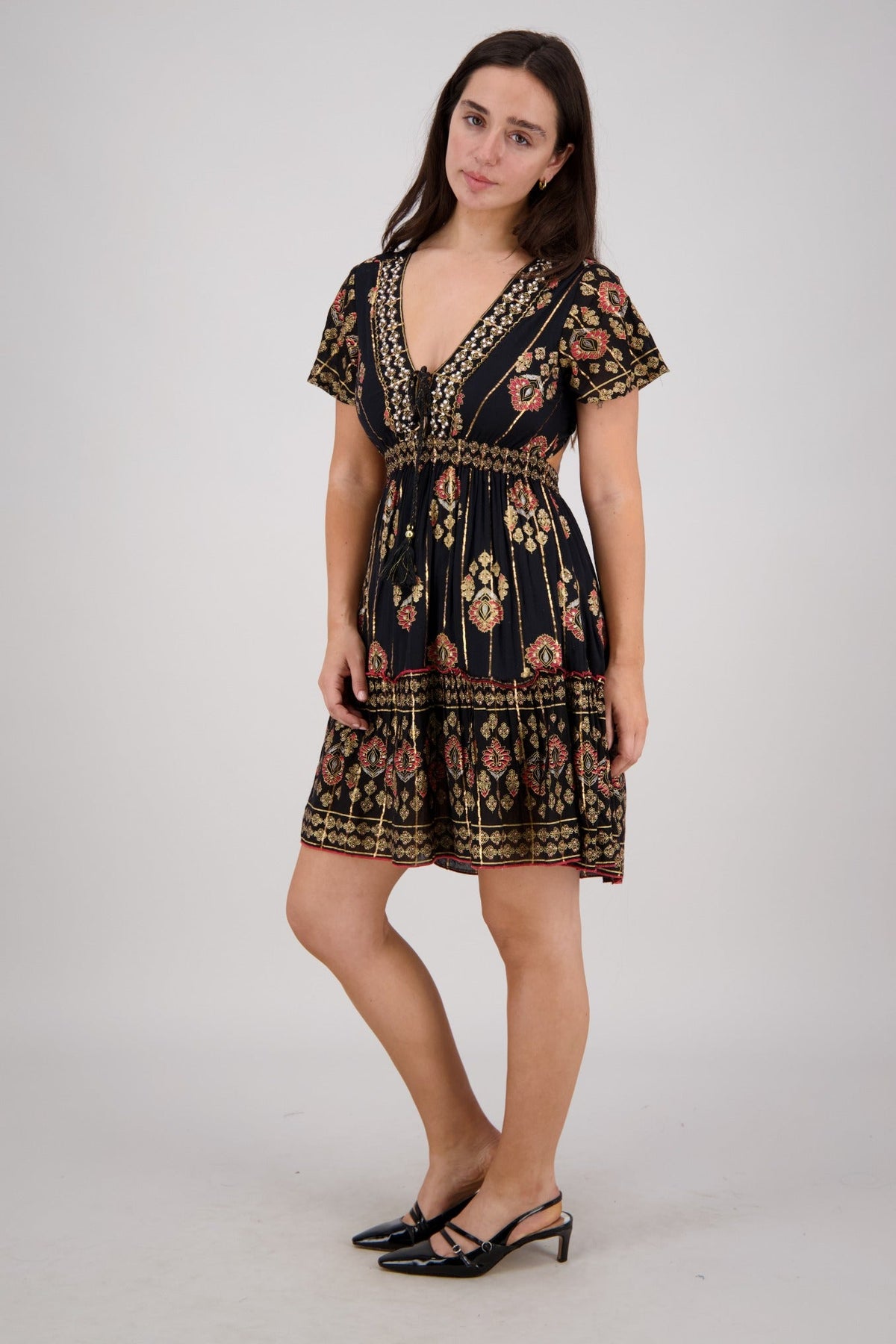 Flowy Boho Mini Dress with Keyhole Back 25213 - Advance Apparels Inc