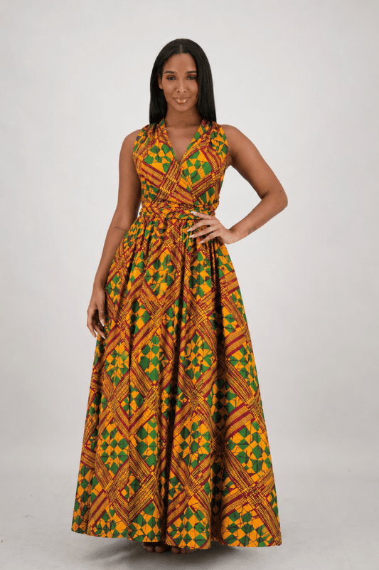 16117-298 Women's 100% Cotton African Wax Print Infinity Maxi Skirt – Multi-Way Convertible Style - Advance Apparels Inc