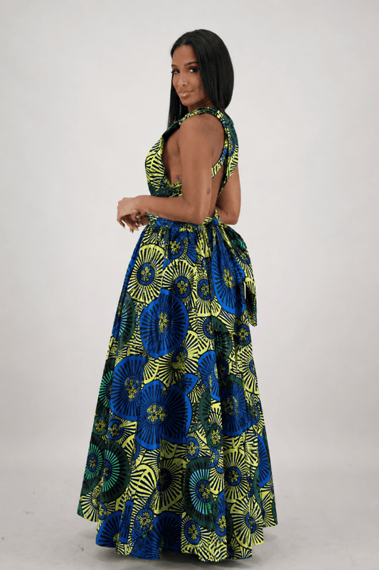 16117-301 Women's 100% Cotton African Wax Print Infinity Maxi Skirt – Multi-Way Convertible Style - Advance Apparels Inc