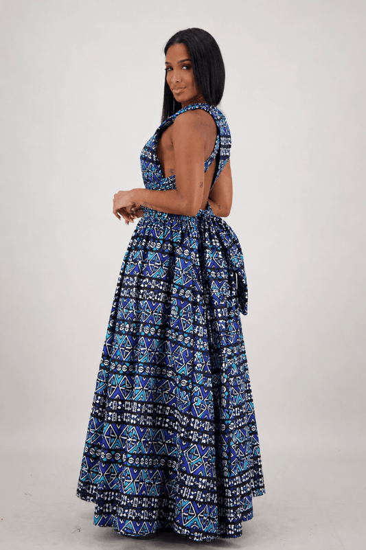 16117-303 Women's 100% Cotton African Wax Print Infinity Maxi Skirt – Multi-Way Convertible Style - Advance Apparels Inc