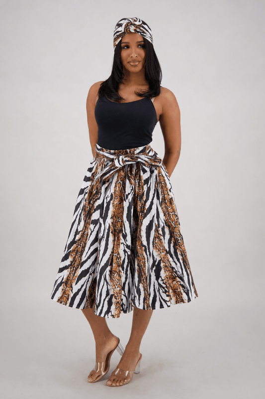 16321-282 Safari Stripe Wax Print Midi Wrap Skirt with Matching Belt – 100% Cotton - Advance Apparels Inc