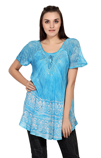 Border Block Print Tie Dye Blouse 19218
