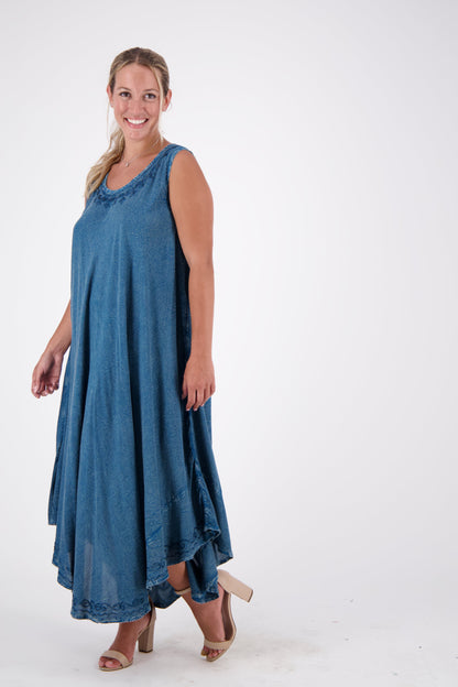 Embroidered Acid Wash Beach Dress 19255