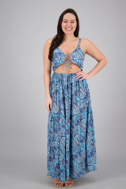 Hollowed SIlk Maxi Dress AB29017