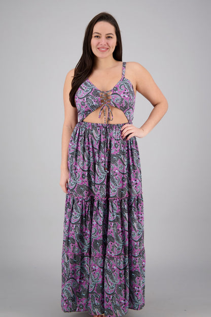 Hollowed SIlk Maxi Dress AB29017