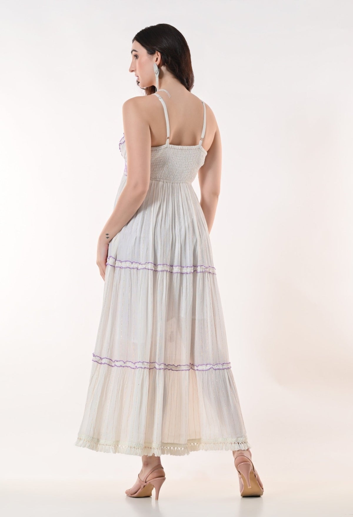 26414 Bohemian Embroidered Tiered Maxi Dress – Sleeveless V-Neck Summer Dress - Advance Apparels Inc
