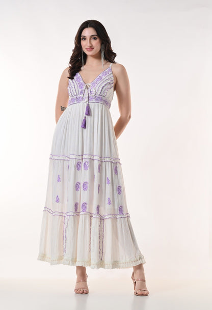 26414 Bohemian Embroidered Tiered Maxi Dress – Sleeveless V-Neck Summer Dress - Advance Apparels Inc