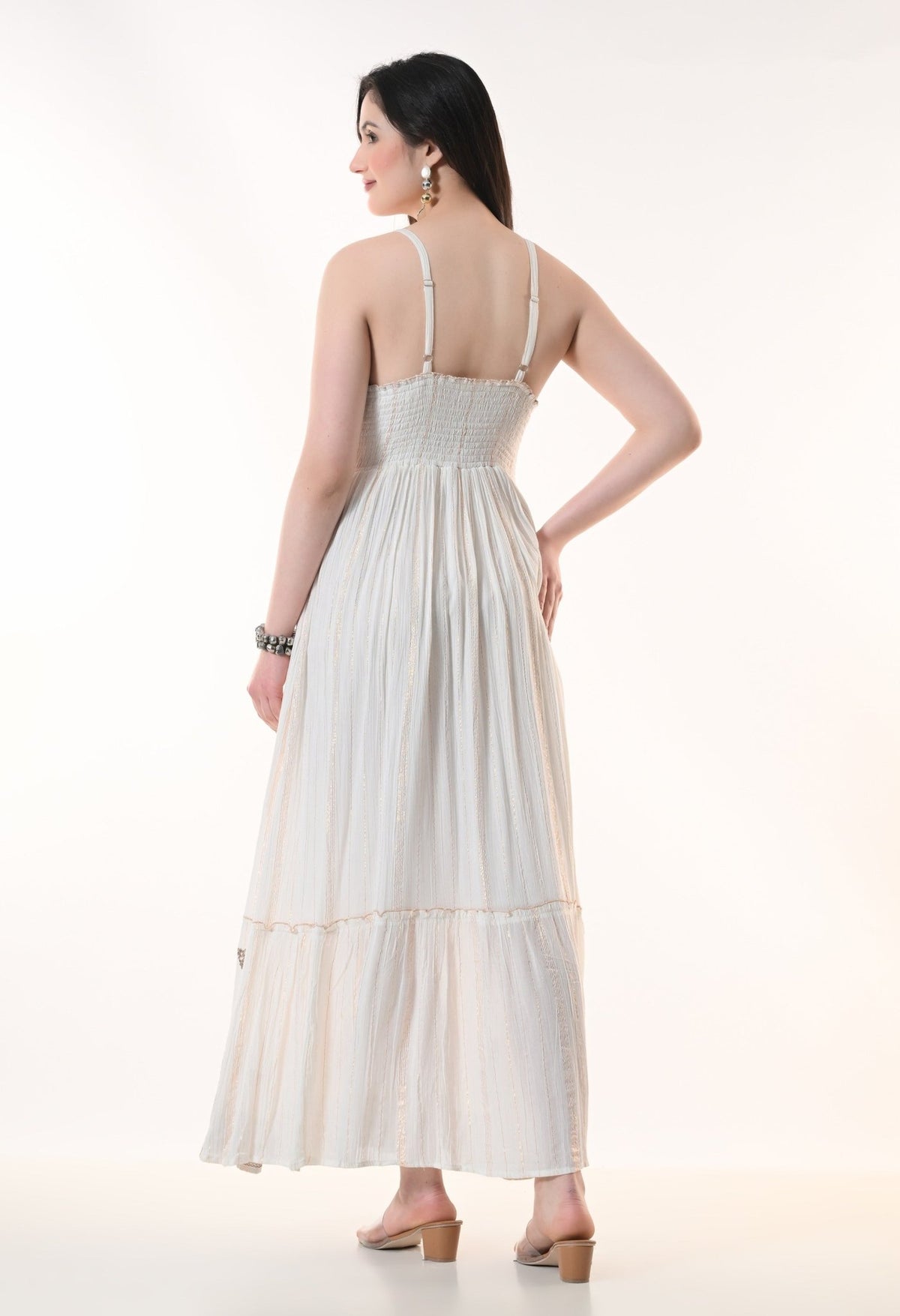 26416 Embroidered Cotton Maxi Dress with Tassel Tie – Boho Summer Dress - Advance Apparels Inc
