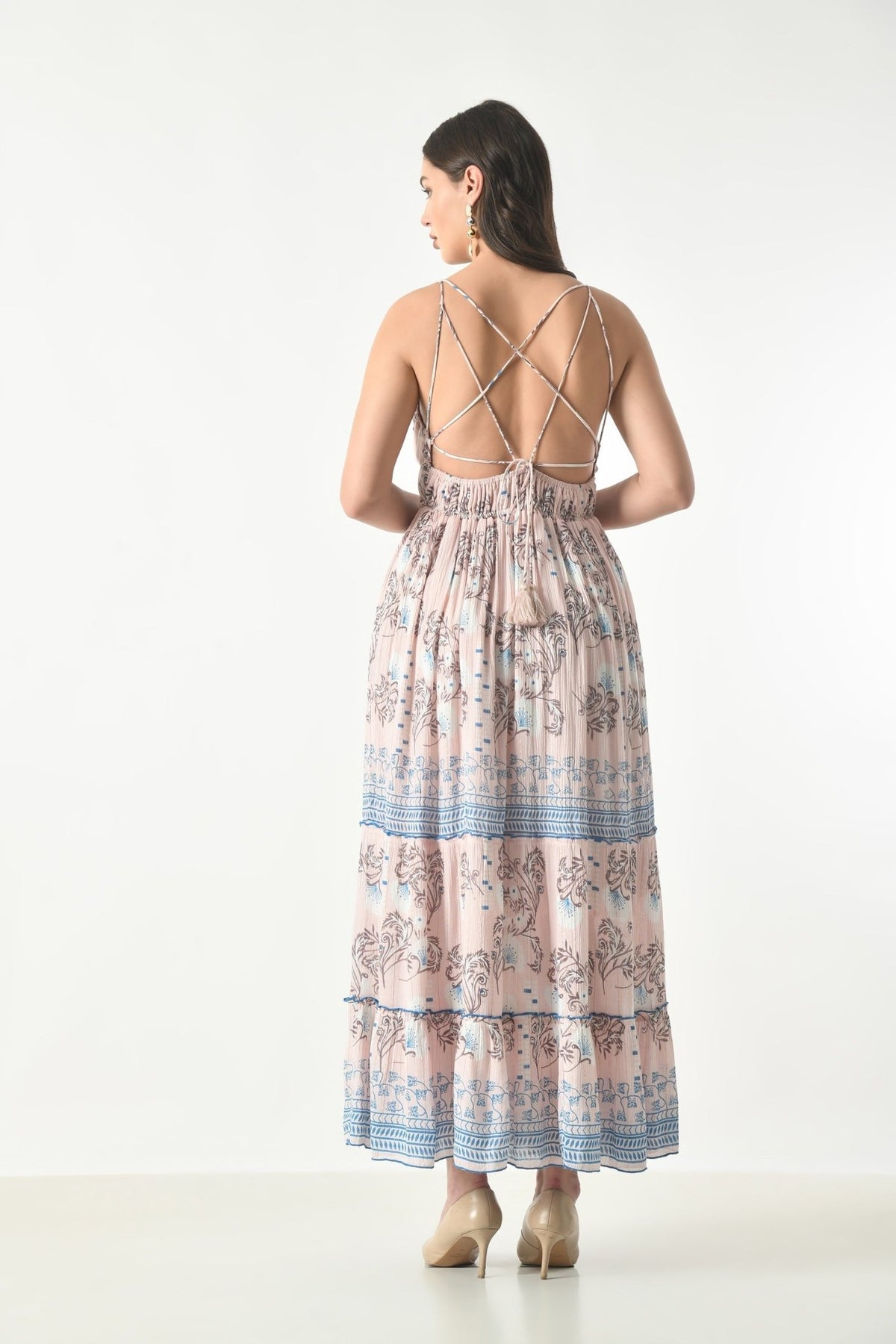 26419 Bohemian Floral Print Tiered Maxi Dress with Spaghetti Straps - Advance Apparels Inc