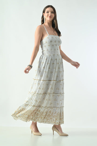 26422 Halter Neck Backless Printed Maxi Dress with Strap Detail - Advance Apparels Inc