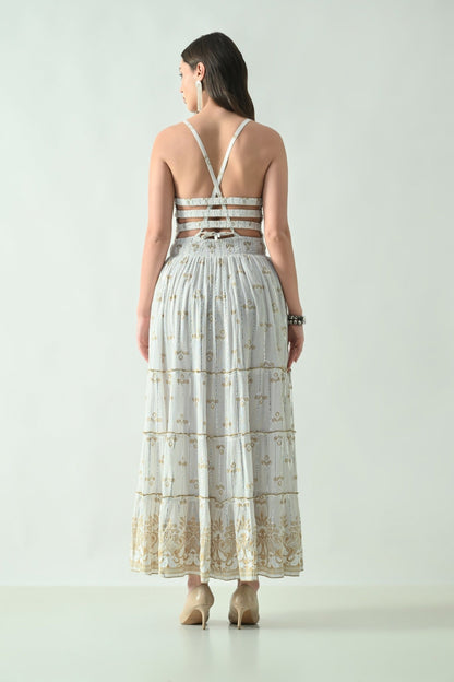 26422 Halter Neck Backless Printed Maxi Dress with Strap Detail - Advance Apparels Inc