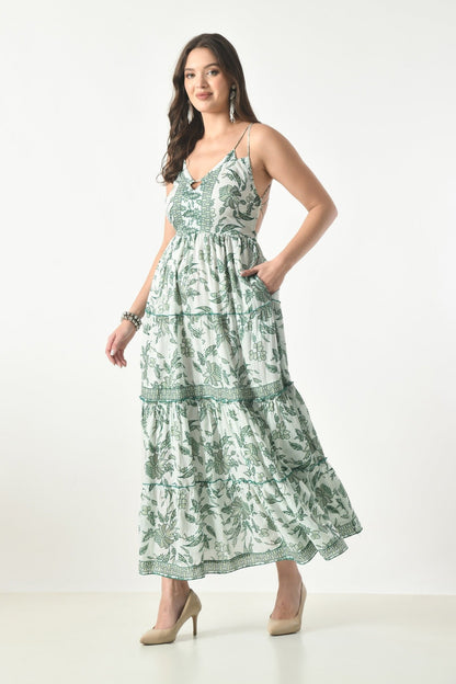 26426 Elegant Floral Tiered Maxi Dress with Strappy Back - Advance Apparels Inc