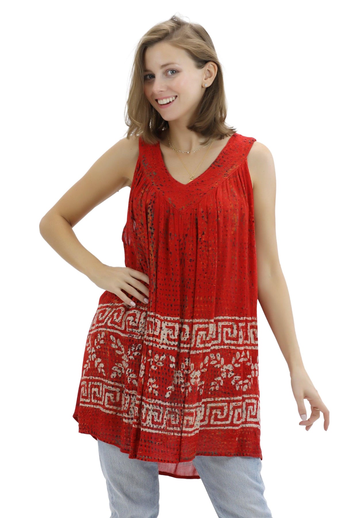 Batik Border Print V-Neck Tank Top 92