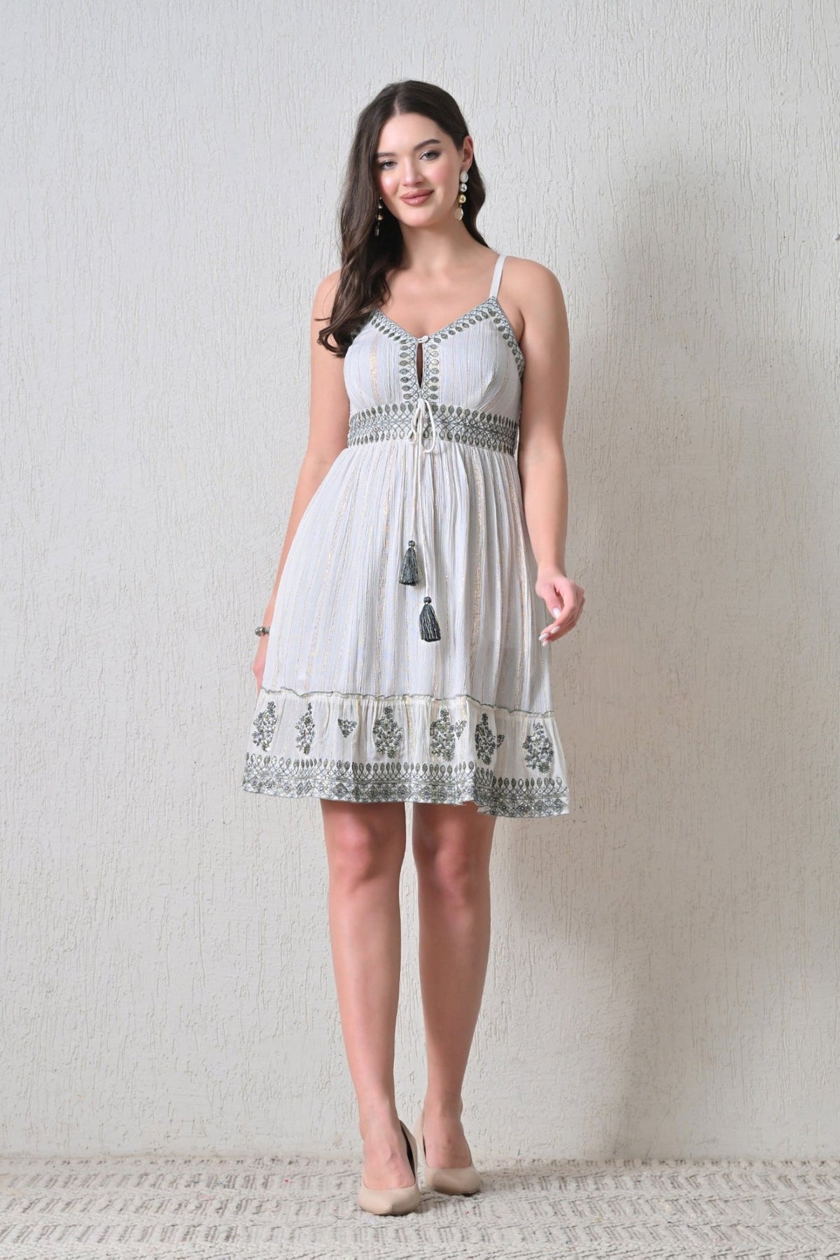 26451 Bohemian Embroidered Tassel Sundress - Advance Apparels Inc