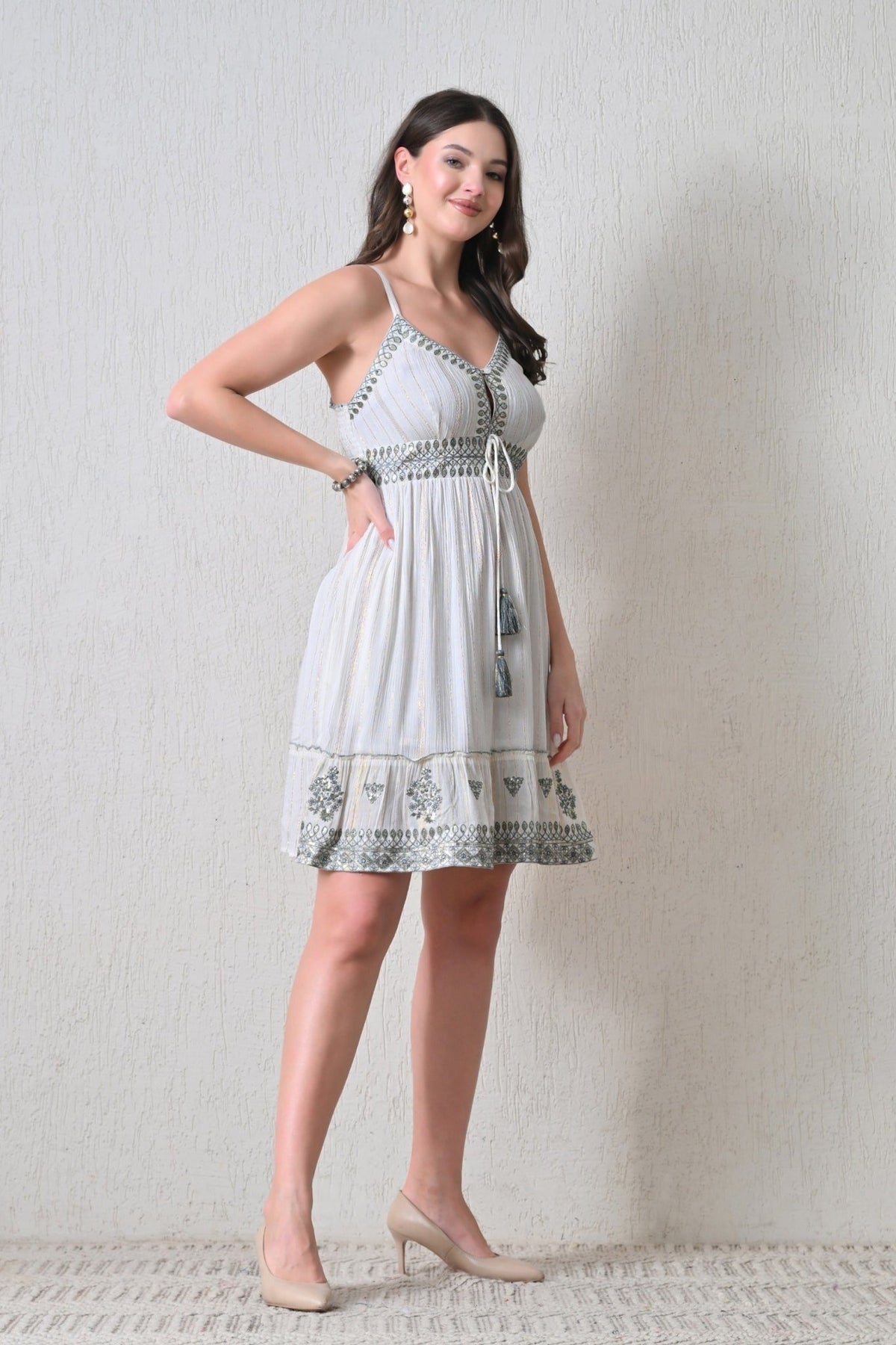 26451 Bohemian Embroidered Tassel Sundress - Advance Apparels Inc
