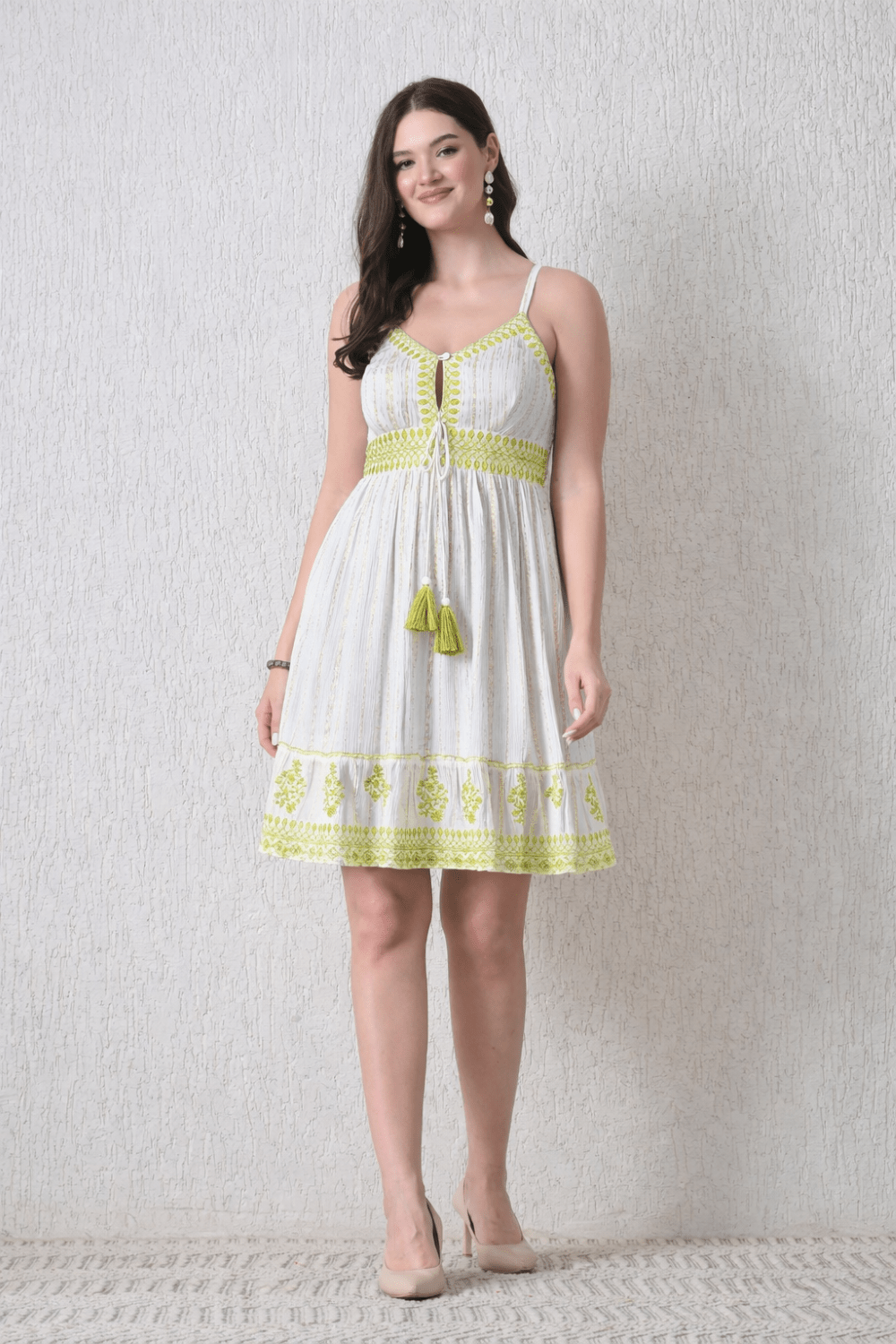 26451 Bohemian Embroidered Tassel Sundress - Advance Apparels Inc