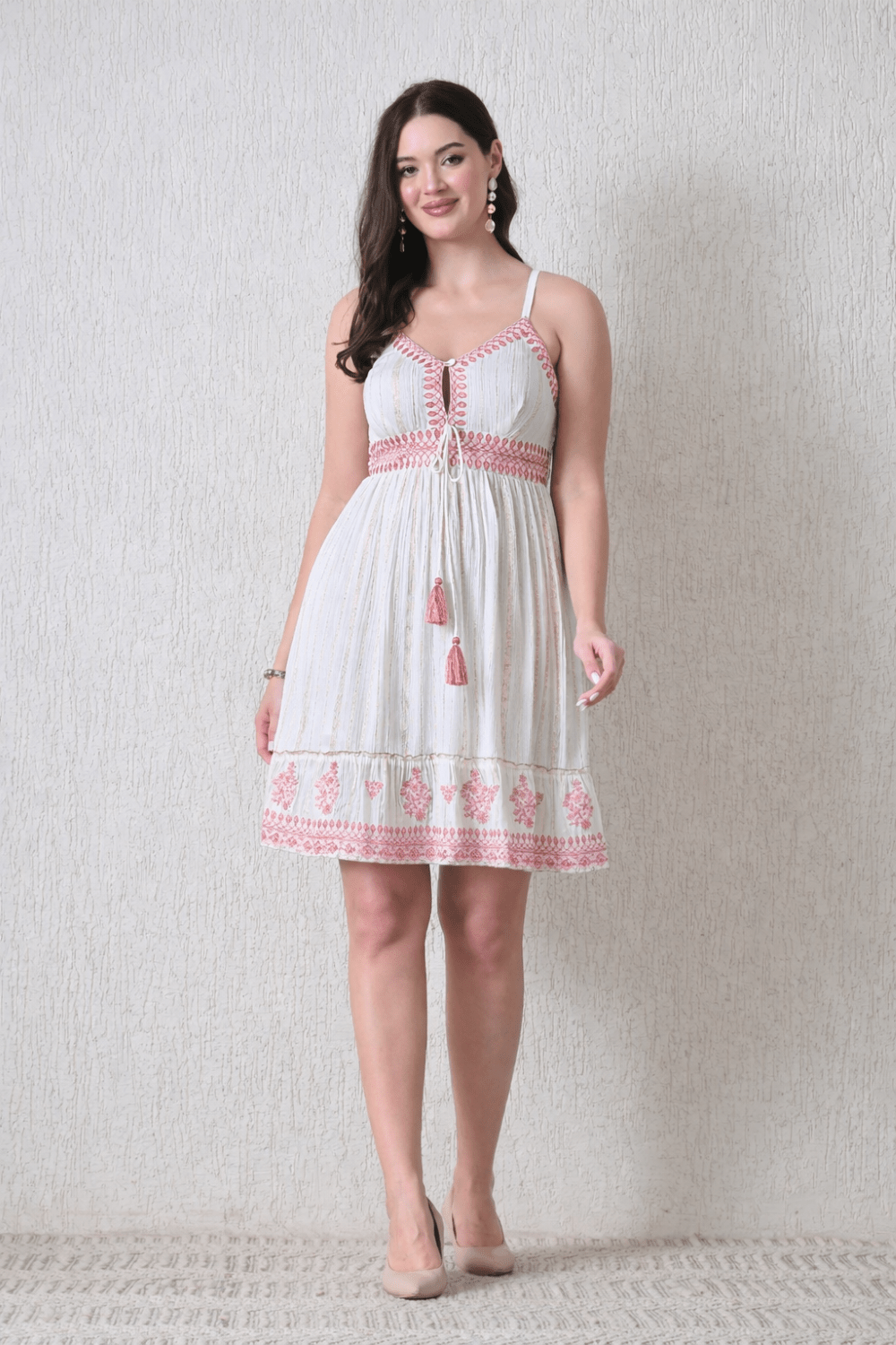 26451 Bohemian Embroidered Tassel Sundress - Advance Apparels Inc