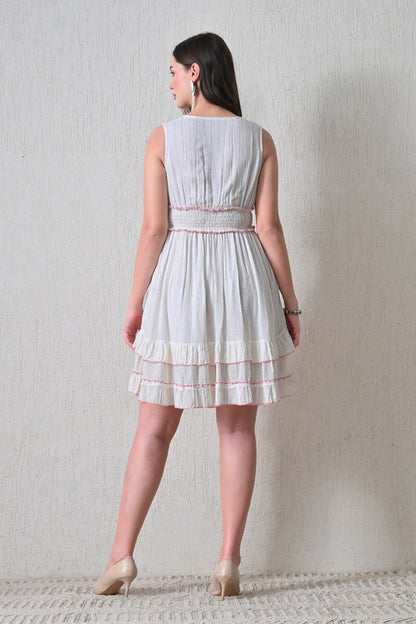 26452 Boho Embroidered Smocked Waist Mini Dress - Advance Apparels Inc