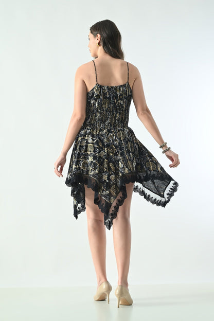 26453 Boho Smocked Handkerchief Hem Mini Dress – Rayon - Advance Apparels Inc
