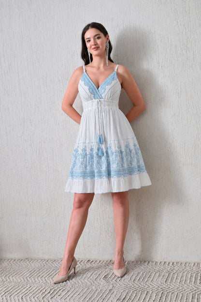 26460 Embroidered V-Neck Tiered Mini Dress – Rayon Summer Style - Advance Apparels Inc