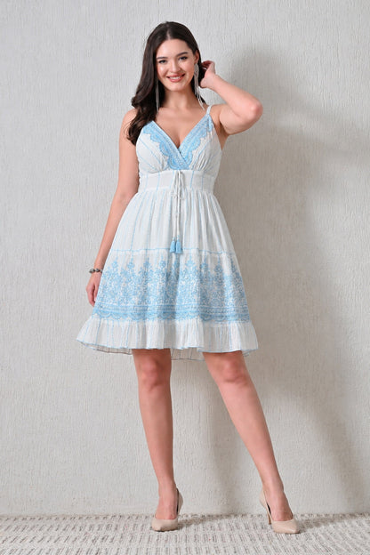 26460 Embroidered V-Neck Tiered Mini Dress – Rayon Summer Style - Advance Apparels Inc