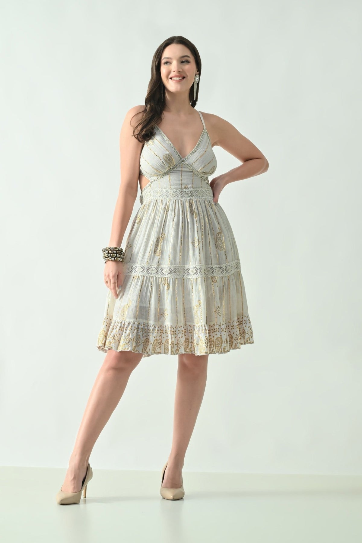 26462 Boho Embroidered Midi Dress with Spaghetti Straps – Rayon - Advance Apparels Inc