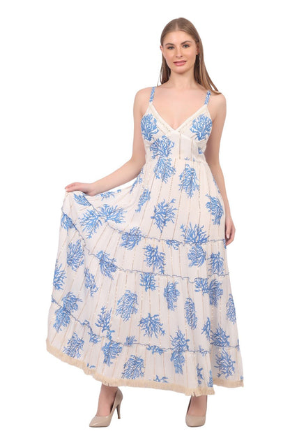 26475 Maxi Dress with Black Coral Print – Tiered Summer Boho Dress - Advance Apparels Inc