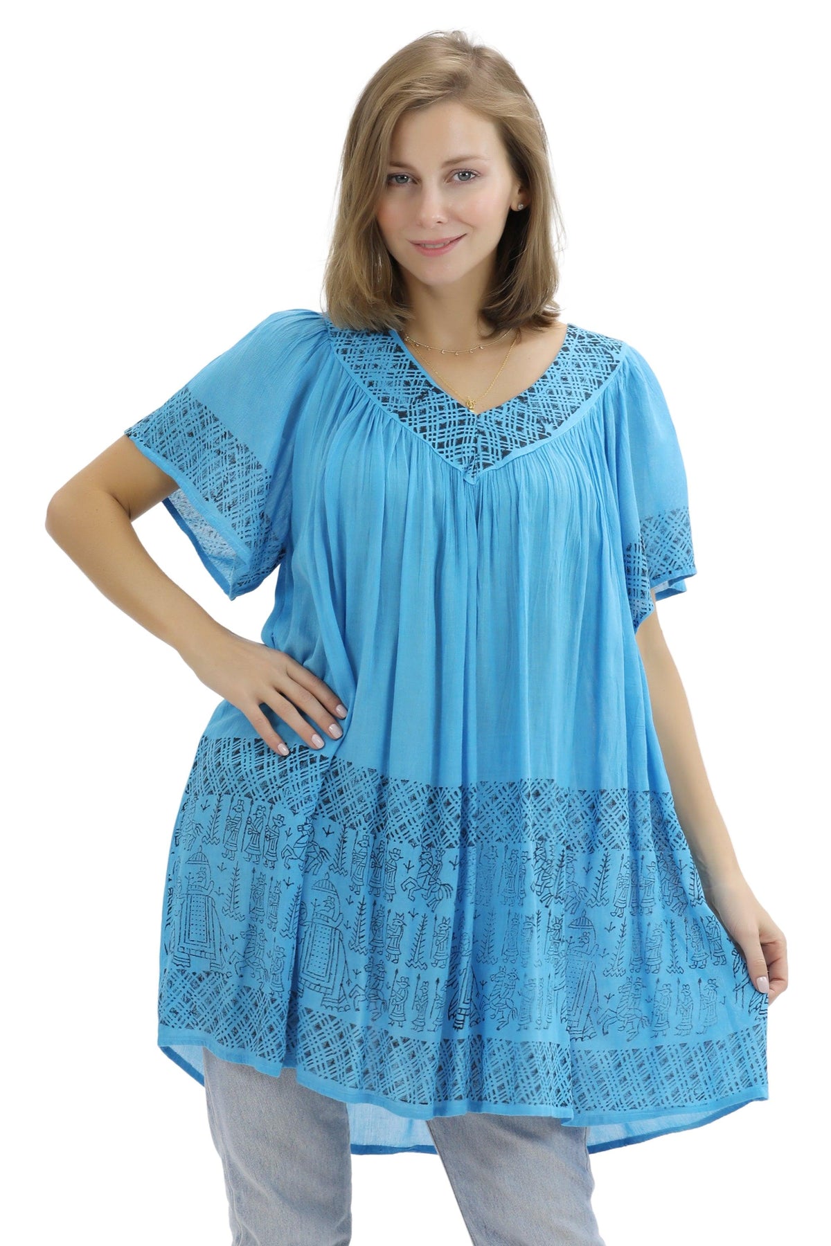 Geometric Border Print Blouse 94