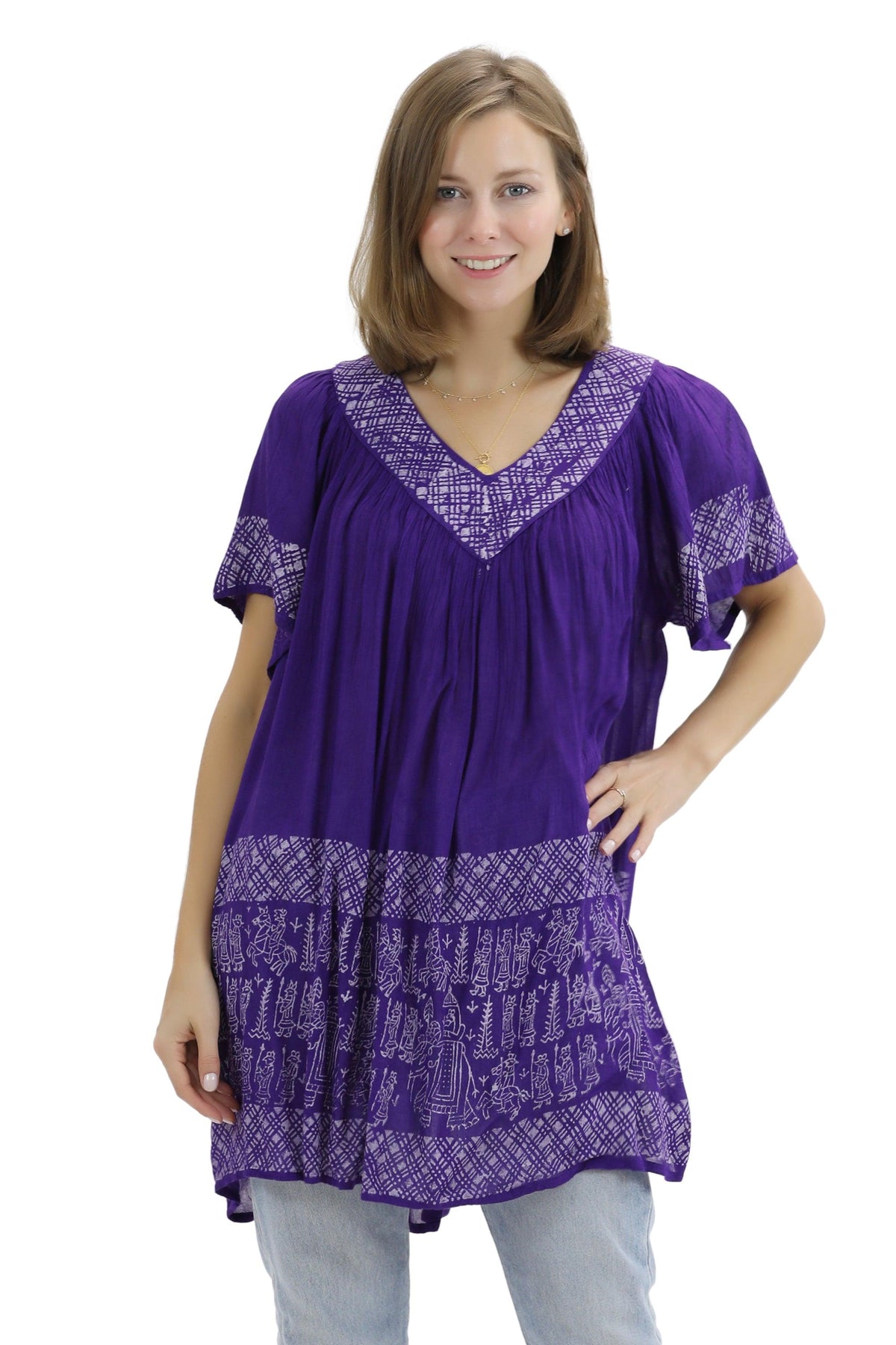 Geometric Border Print Blouse 94