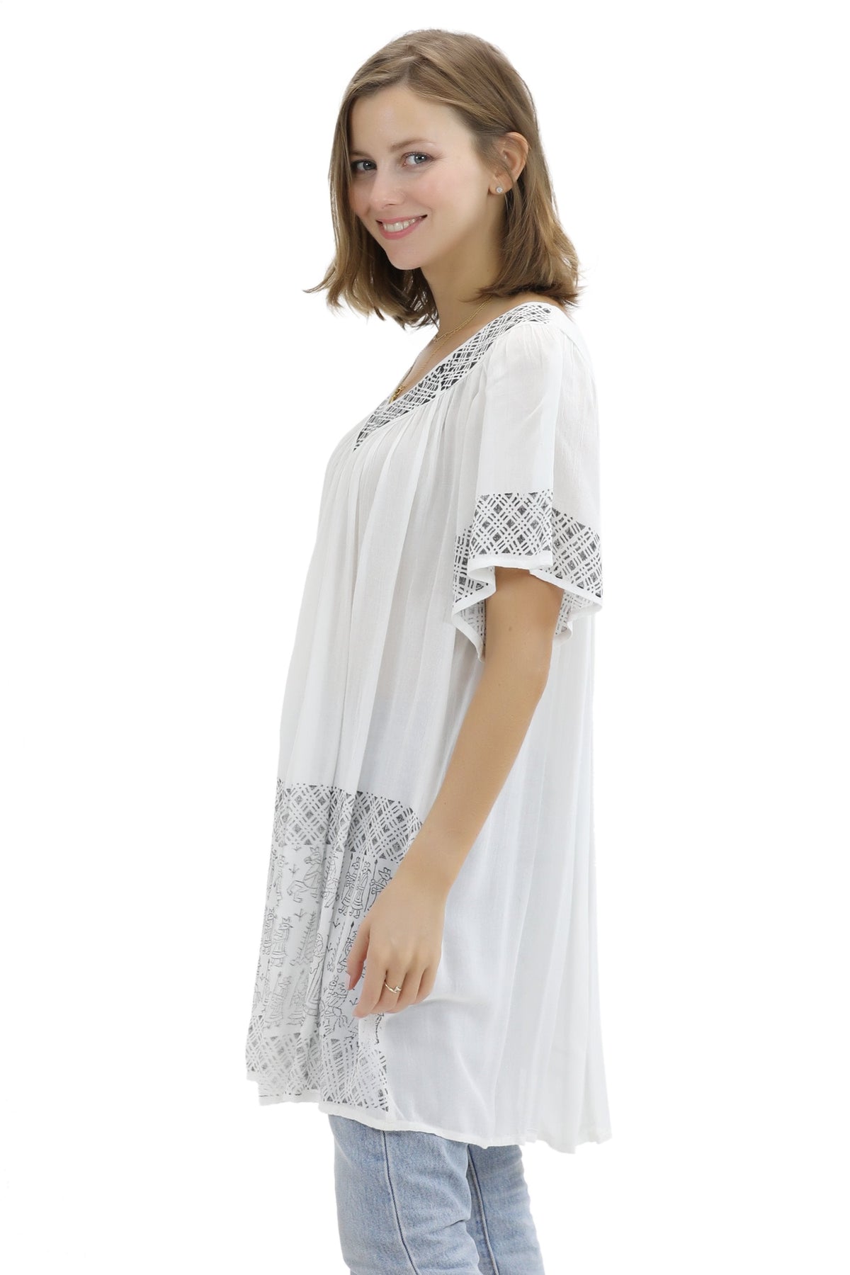 Geometric Border Print Blouse 94
