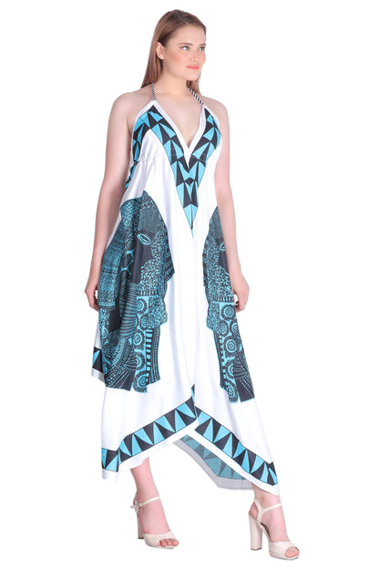 Long Geometric Print Halter Dress 1950