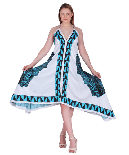 Long Geometric Print Halter Dress 1950
