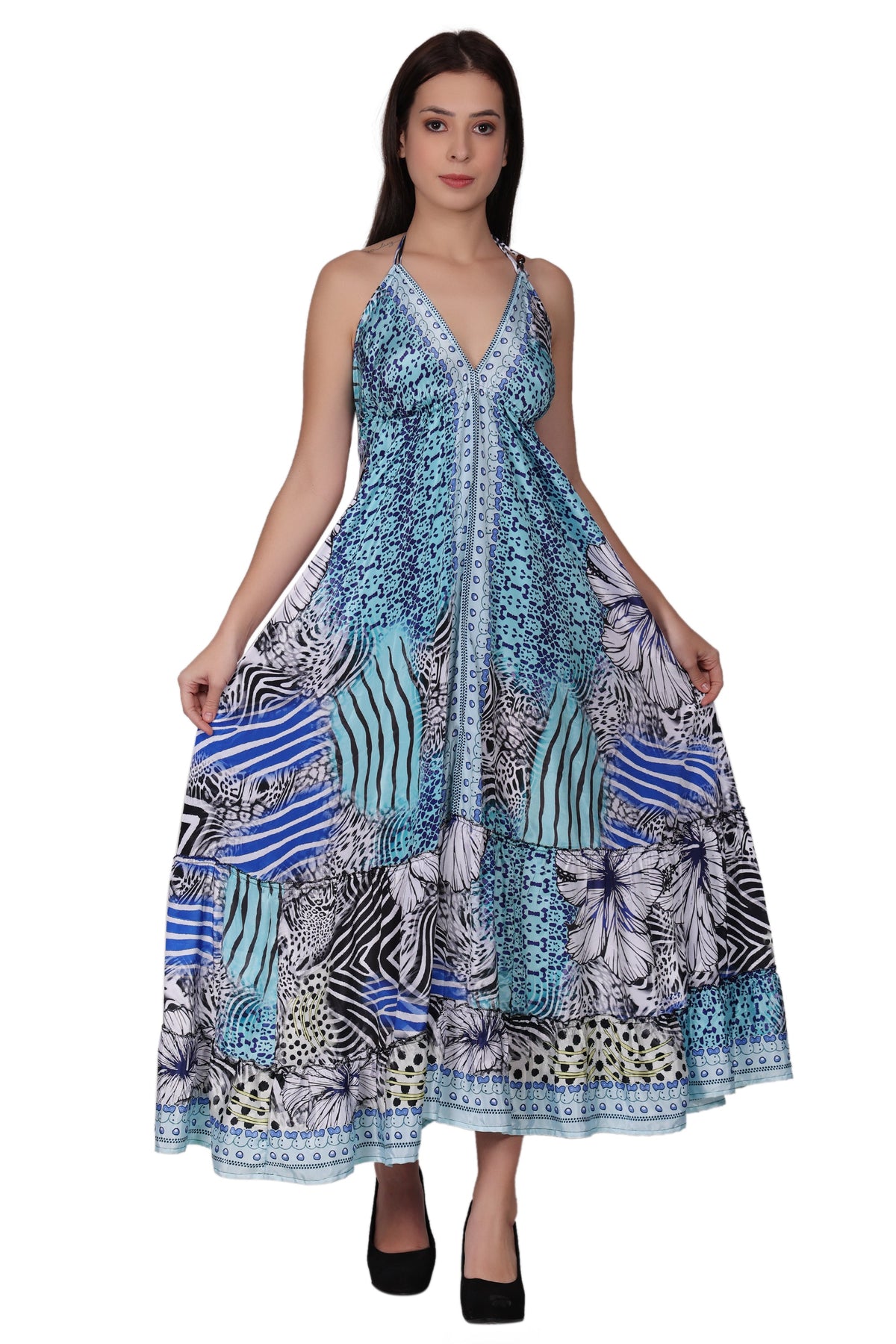 Long Silk Halter Top Dress AB-26038