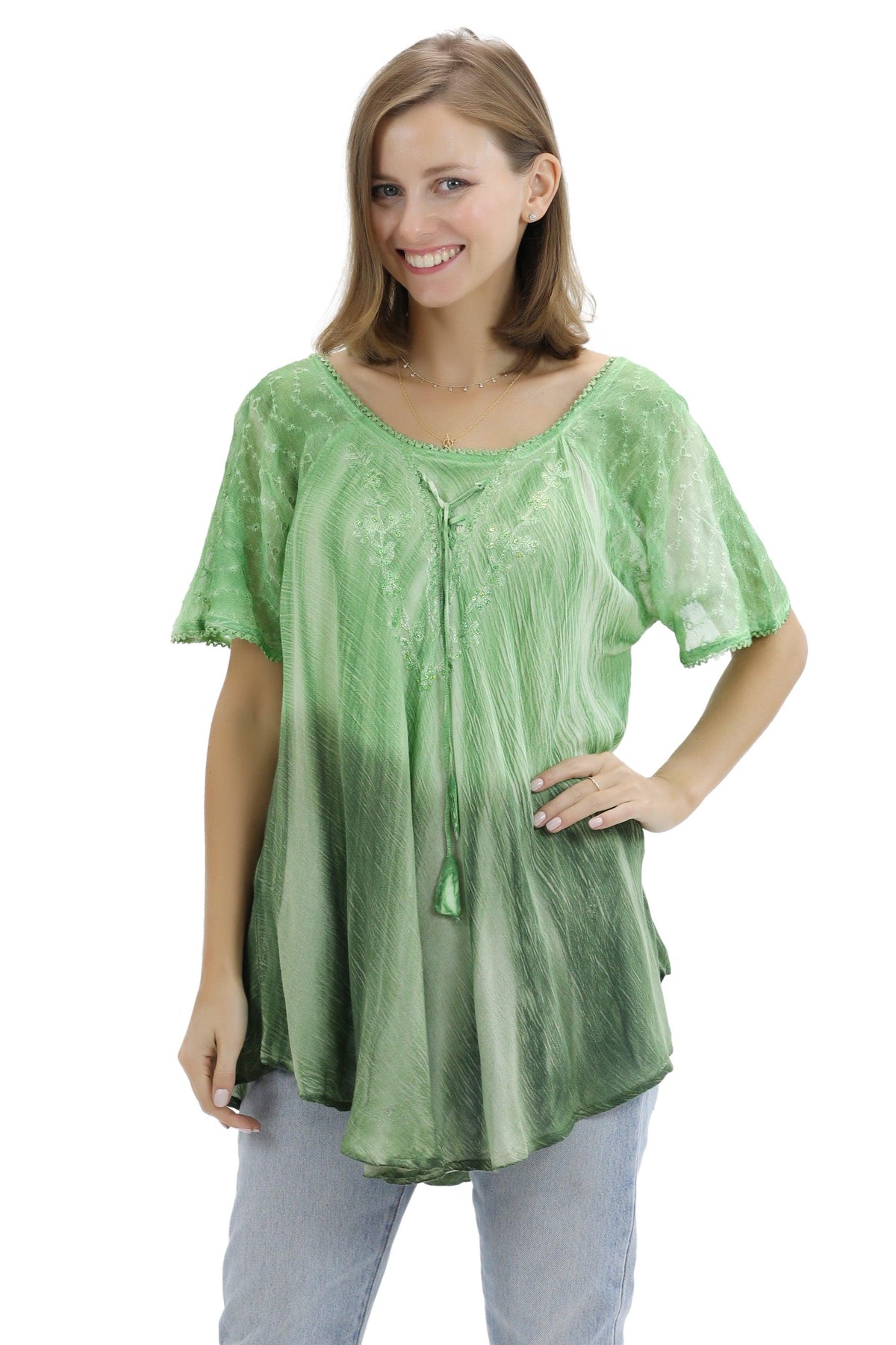Ombre Tie Dye Cap Sleeve Blouse 11784