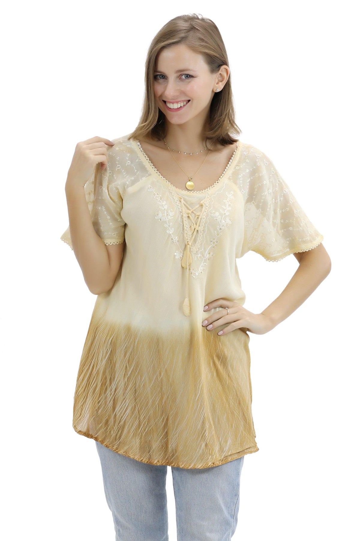 Ombre Tie Dye Cap Sleeve Blouse 11784