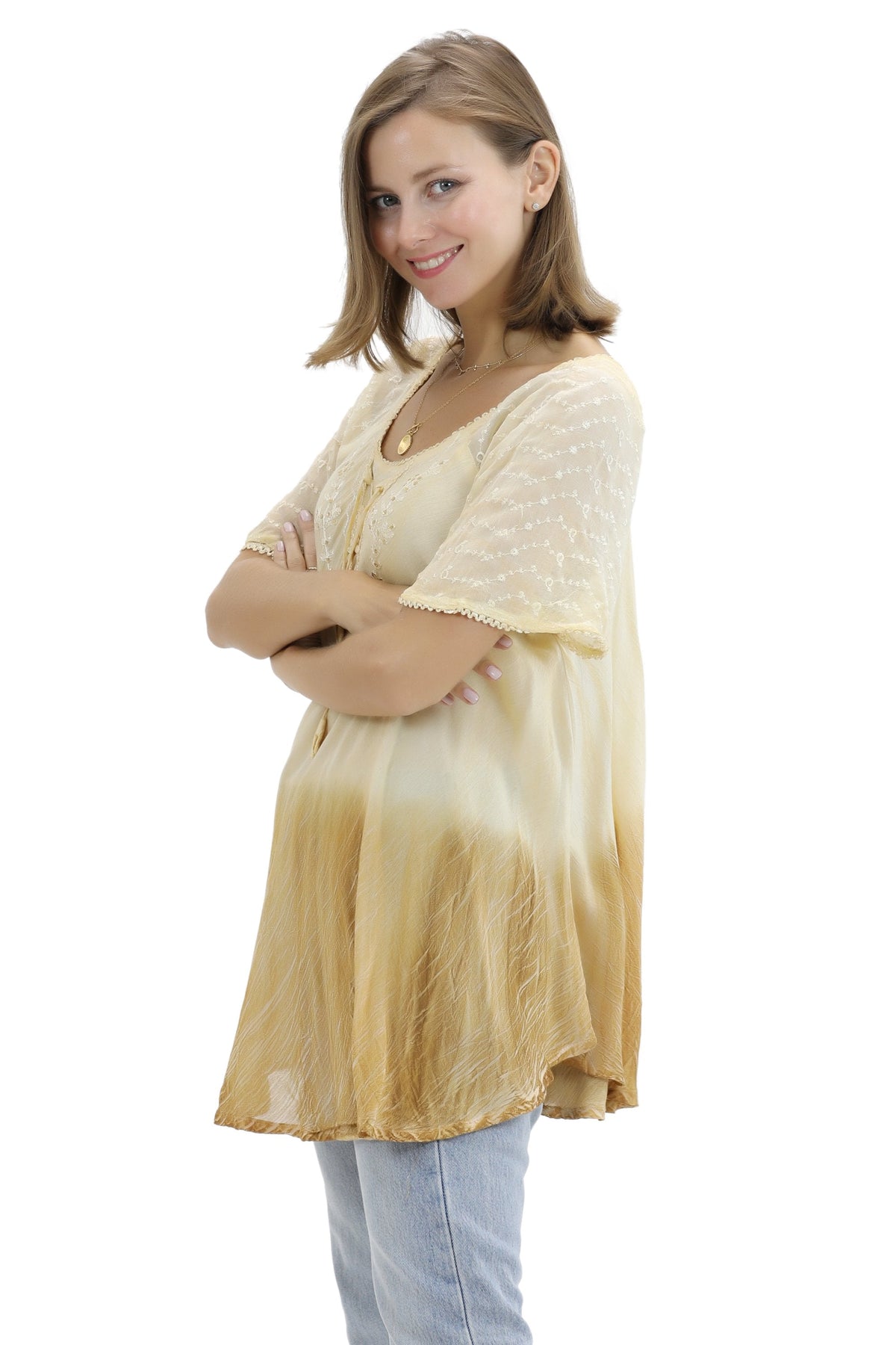 Ombre Tie Dye Cap Sleeve Blouse 11784
