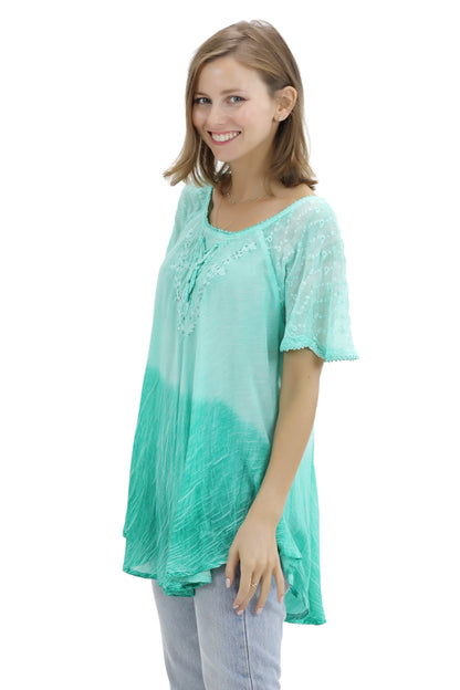 Ombre Tie Dye Cap Sleeve Blouse 11784