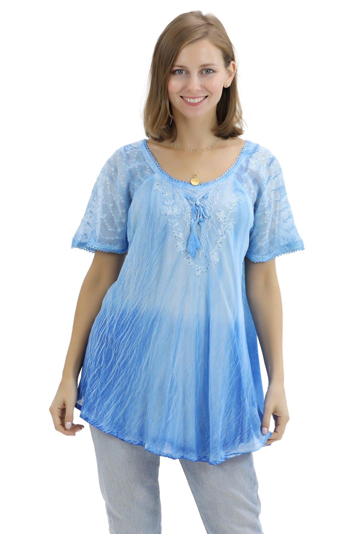 Ombre Tie Dye Cap Sleeve Blouse 11784