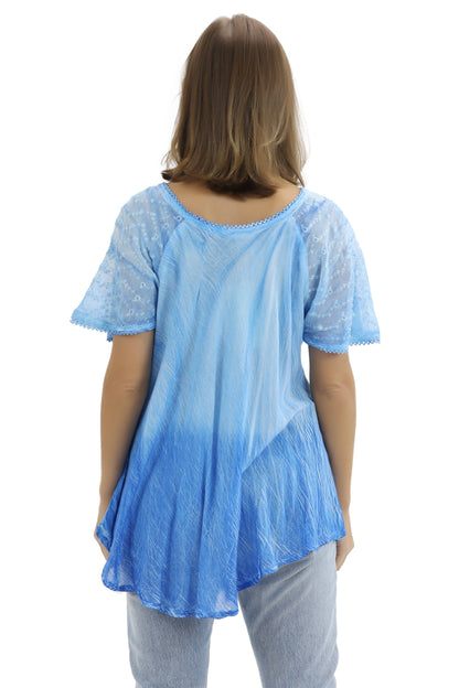 Ombre Tie Dye Cap Sleeve Blouse 11784