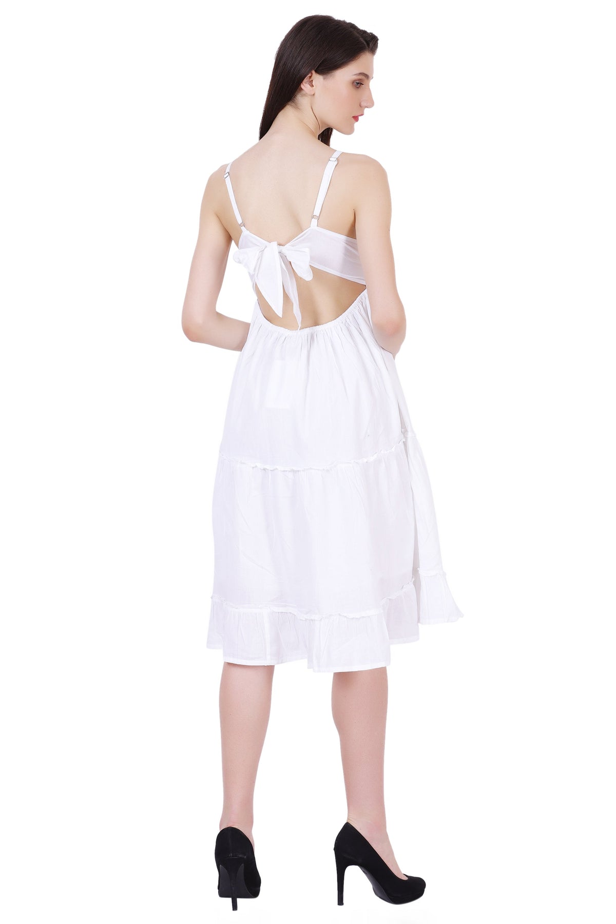 Open Back White Cotton Dress 96005