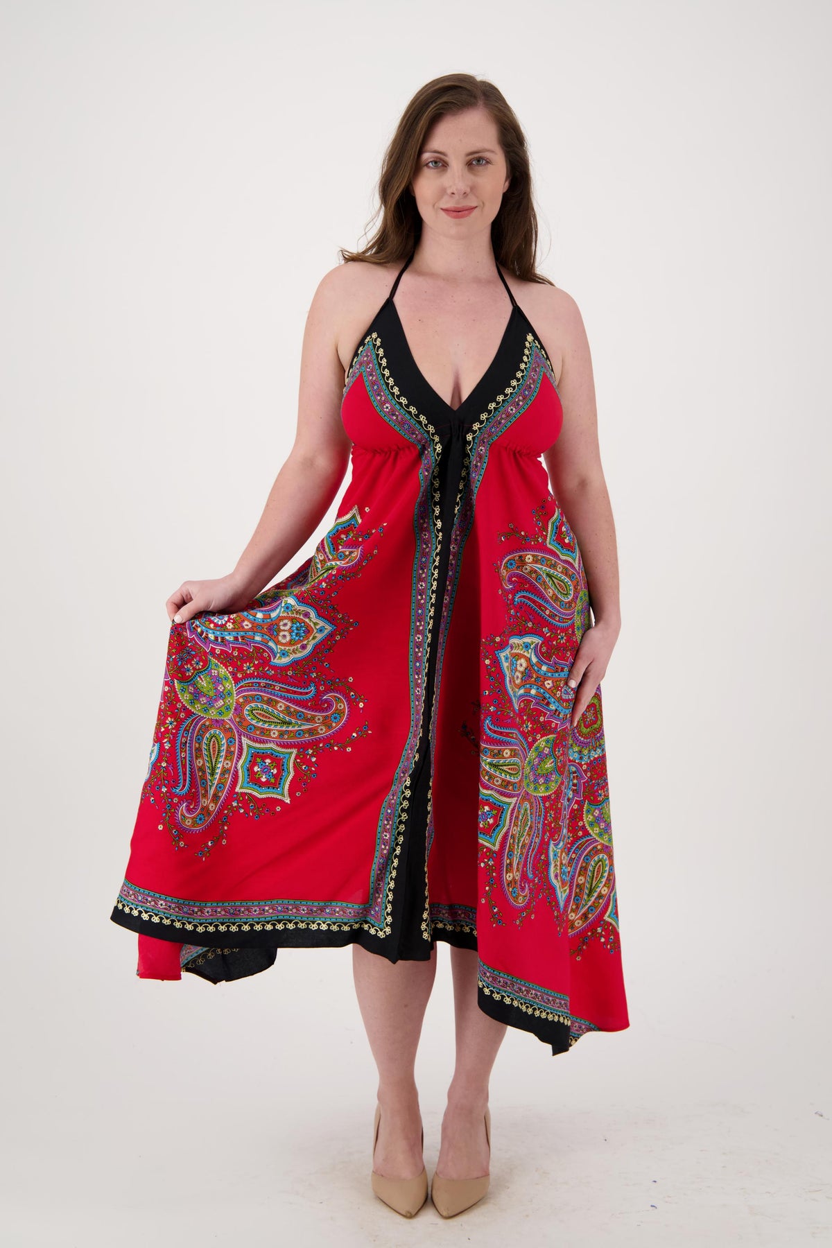 Printed Batik Scarf Halter Dress 1957