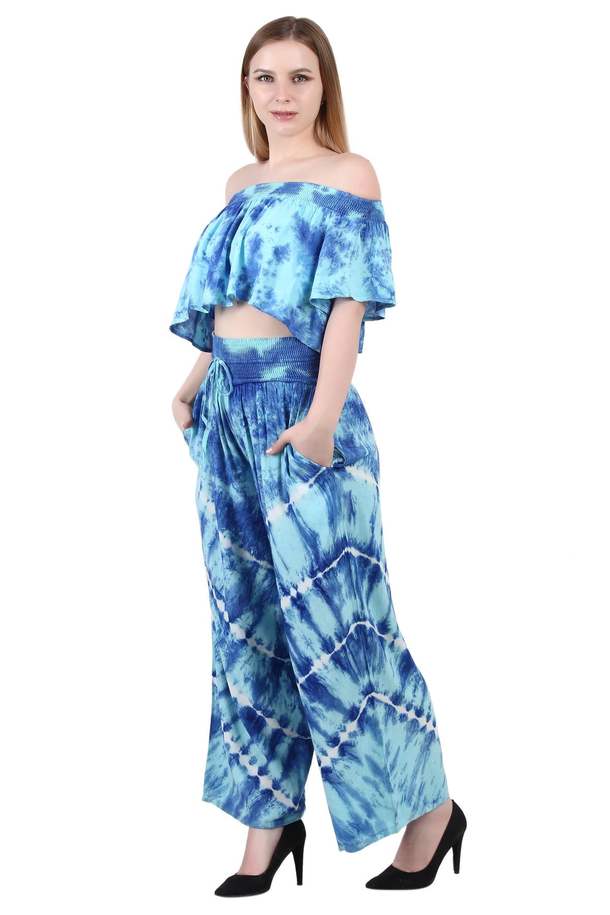 Tie Dye Off Shoulder Top & Pant Set WS-7010