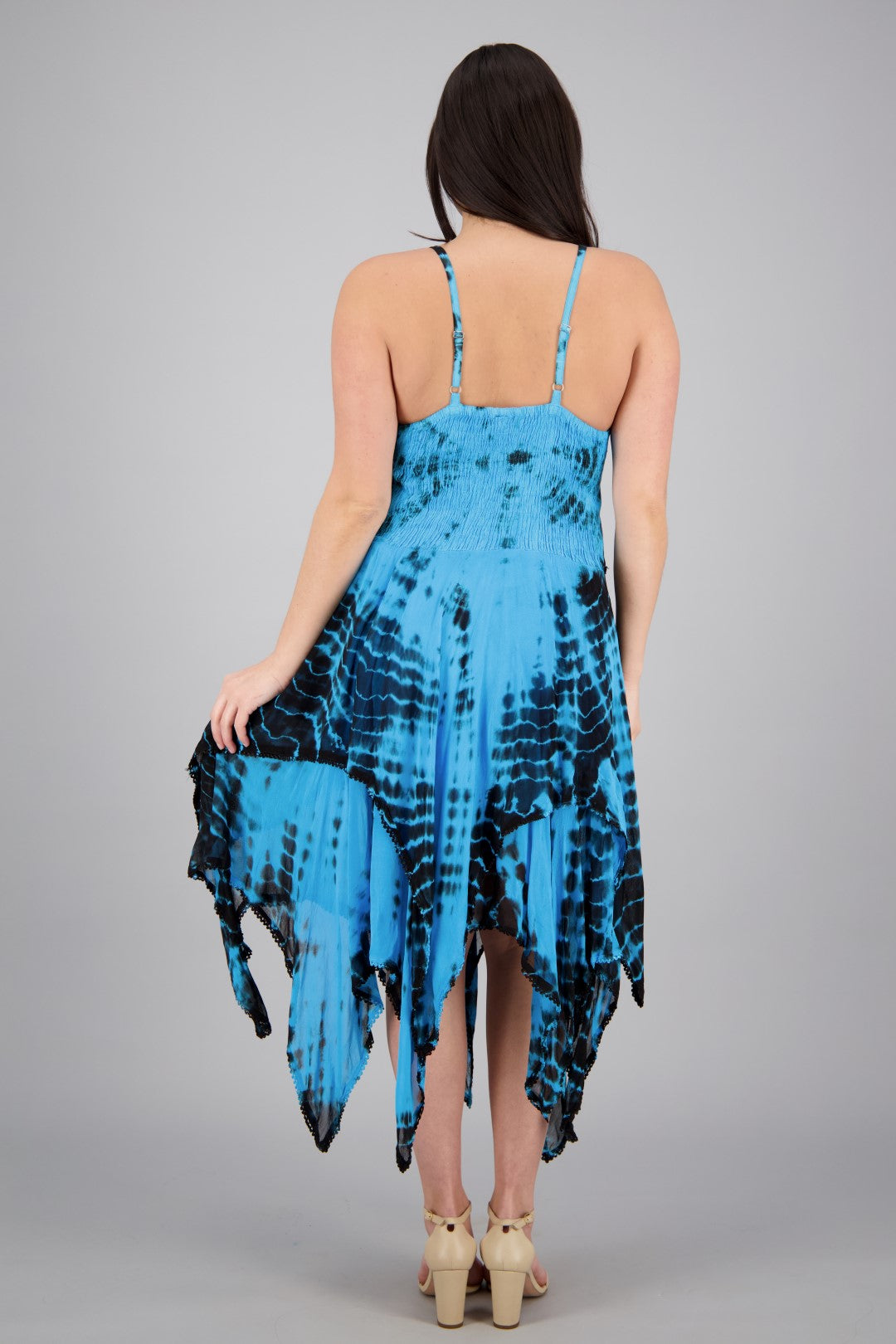 209 Women's Tie-Dye Handkerchief Hem Maxi Dress – Adjustable Strap Summer Dress