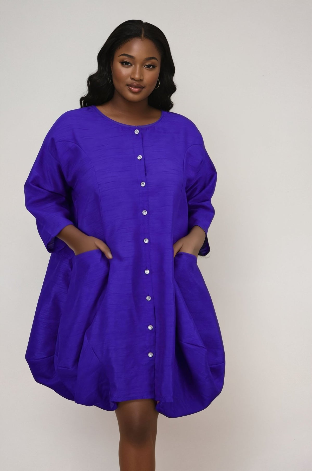 3/4 Sleeve Button Dress AD25014 - Advance Apparels Inc