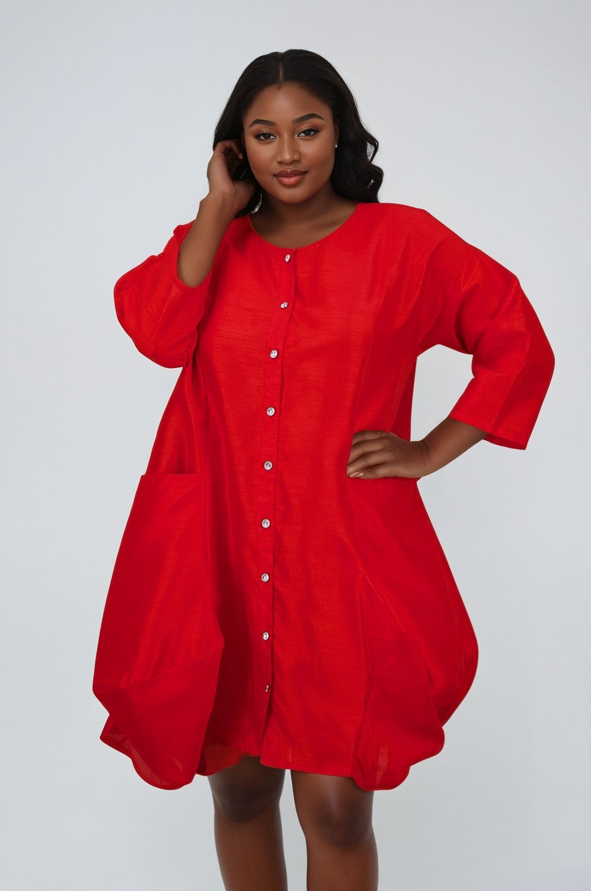 3/4 Sleeve Button Dress AD25014 - Advance Apparels Inc