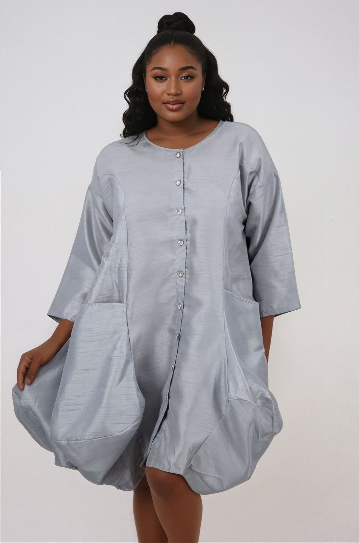 3/4 Sleeve Button Dress AD25014 - Advance Apparels Inc