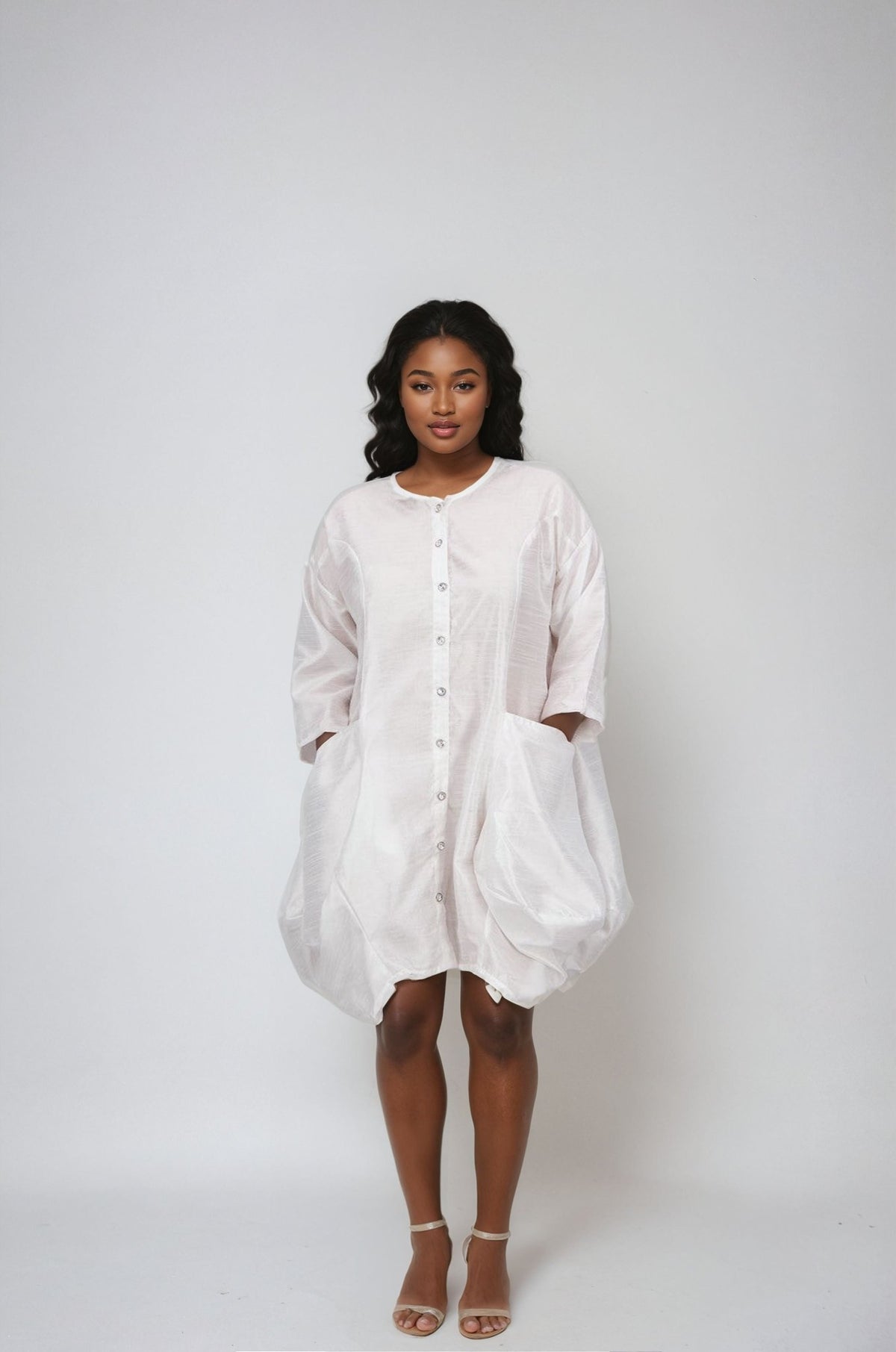 3/4 Sleeve Button Dress AD25014 - Advance Apparels Inc
