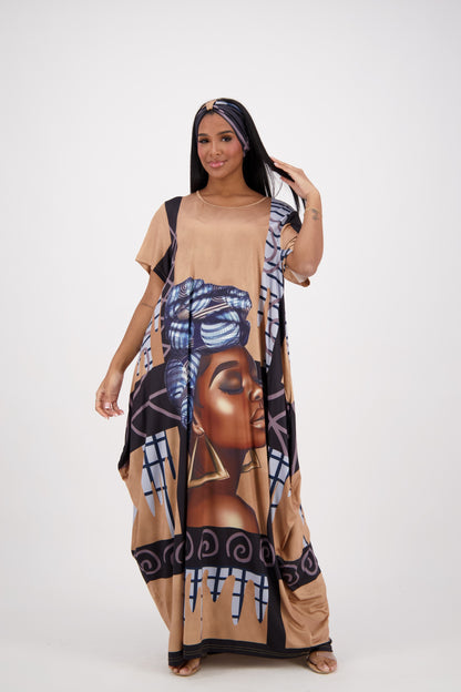 Neutral Brown Print Kaftan CH8863